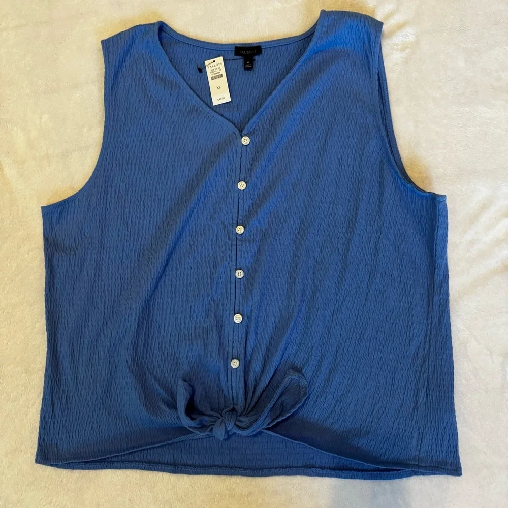 Talbots Tie Hem Button Front Shirt - Picture 2 of 8